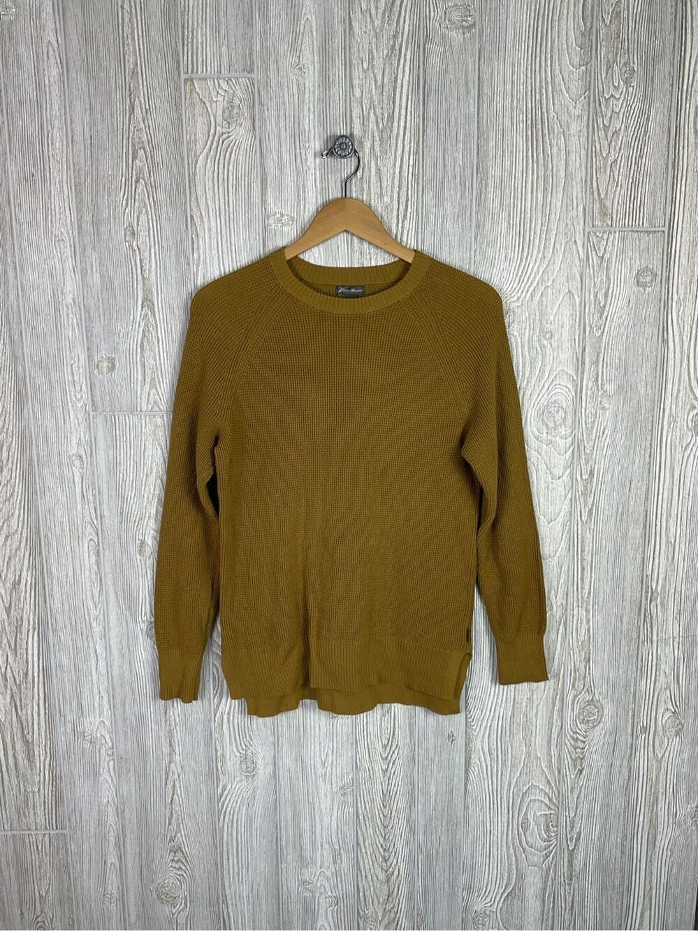 Eddie Bauer Womens XS Cotton Knit Pullover Sweater Mustard Yellow Gold